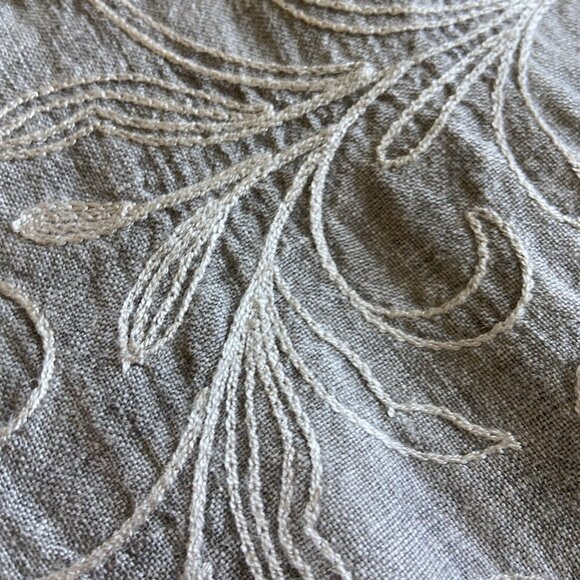 Lina Tomei 100% Linen Shift Dress Gray Embroidered Size M with pockets Lagenlook - Picture 7 of 9